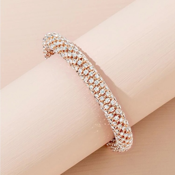 Silver / gold Rhinestone Decor Cuff Bangle - Picture 4 of 7